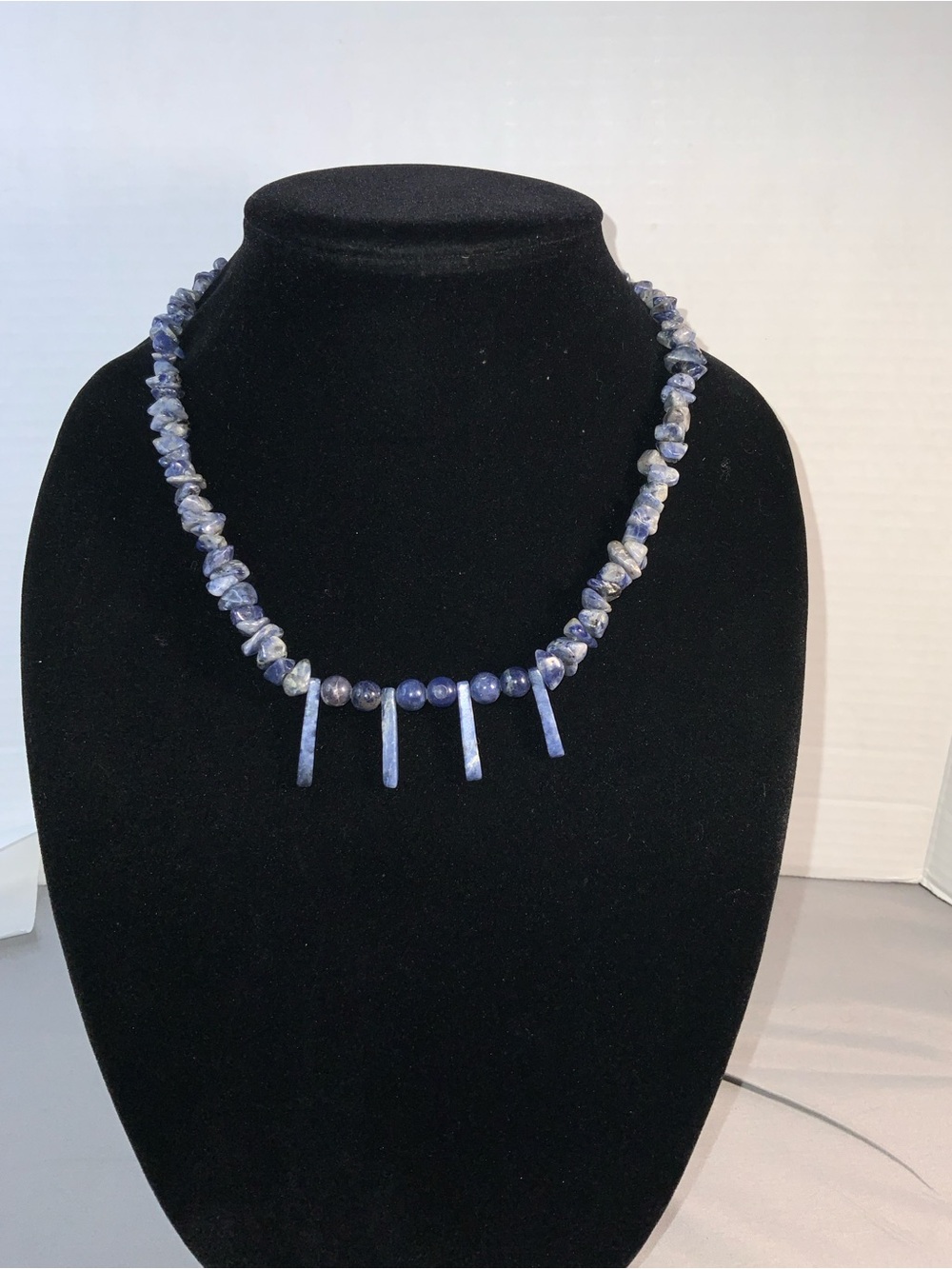 Blue Sodalite Chip Necklace with Bar Accents - Unbranded